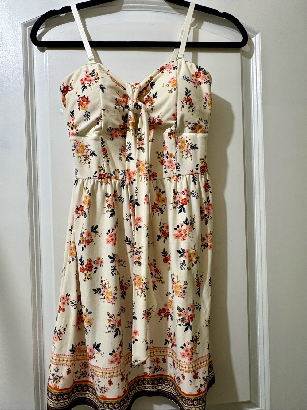 No Boundaries Cream Floral Tie-Front Sundress with Pink, Coral & Navy